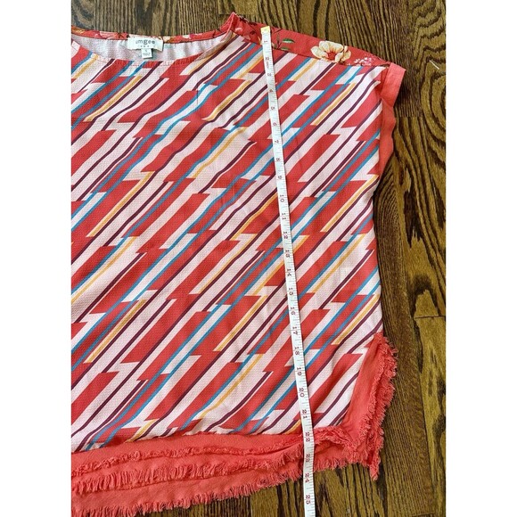 UMGEE Dolman Top Floral Coral Orange Linen Blend Raw Hem Boho‎ Size Small EUC - Picture 4 of 6